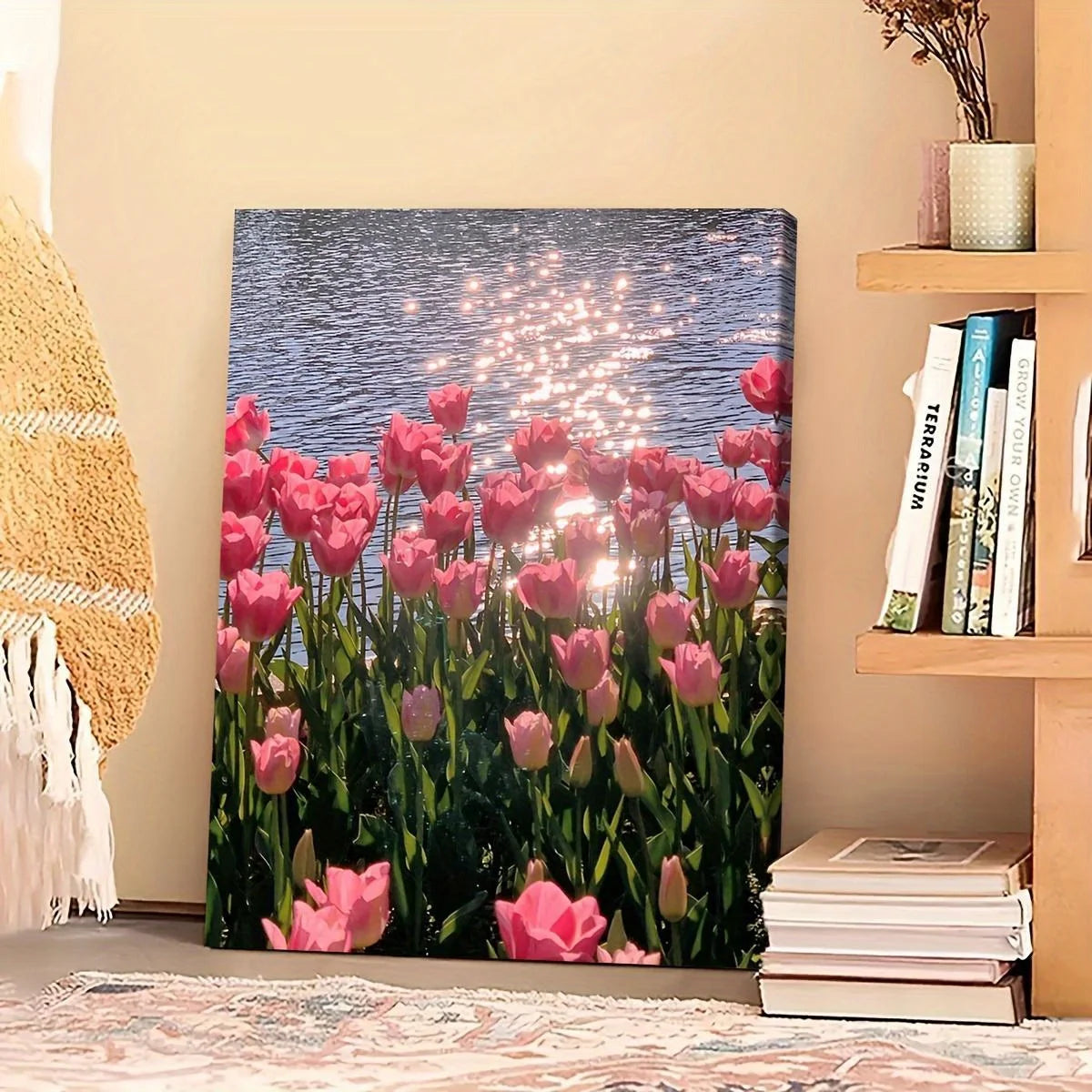 Framed Canvas Poster Pink Flower Artist Home Wall Decor